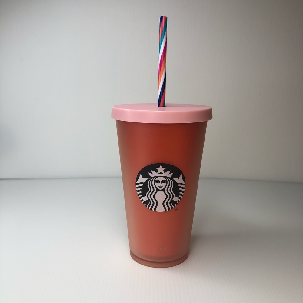 Starbucks Raspberry Pink Frosted Cold Cup Tumbler 16oz Acrylic Tumbler Straw